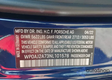 2022 Porsche Panamera 4/4 Platinum Edition/Platinum Edition z USA, uszkodzony, nr VIN WP0AJ2A73NL101578